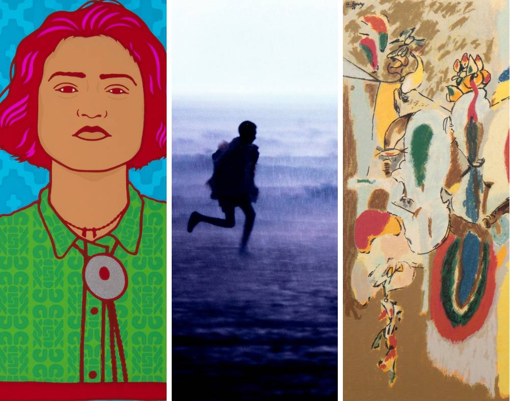 Three images of art related to genocide.